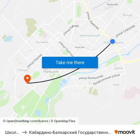 Школа №21 to Кабардино-Балкарский Государственный Аграрный Университет map