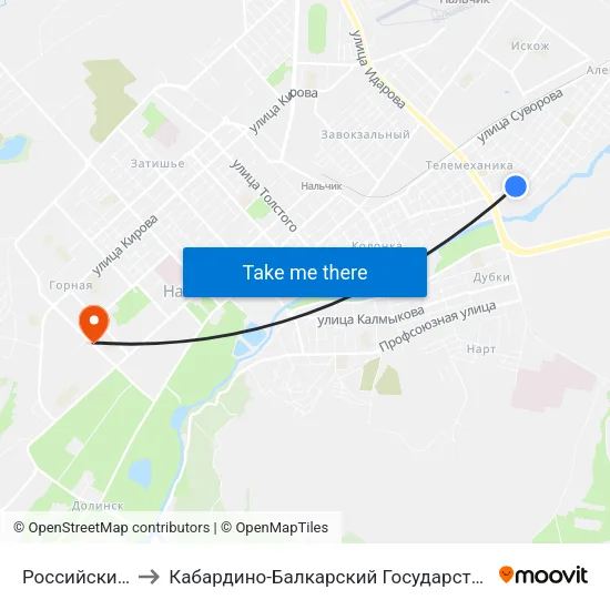 Российский Переулок to Кабардино-Балкарский Государственный Аграрный Университет map