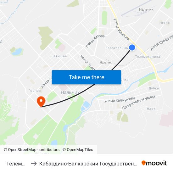 Телемеханика to Кабардино-Балкарский Государственный Аграрный Университет map