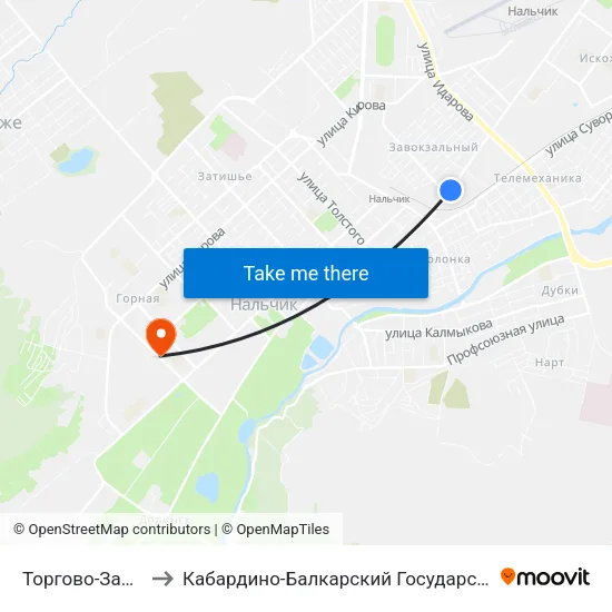 Торгово-Закупочная База to Кабардино-Балкарский Государственный Аграрный Университет map