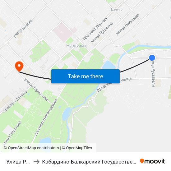 Улица Руставели to Кабардино-Балкарский Государственный Аграрный Университет map