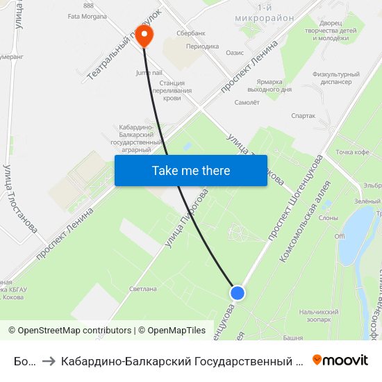 Бочка to Кабардино-Балкарский Государственный Аграрный Университет map