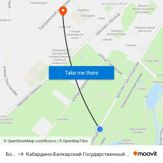 Бочка to Кабардино-Балкарский Государственный Аграрный Университет map