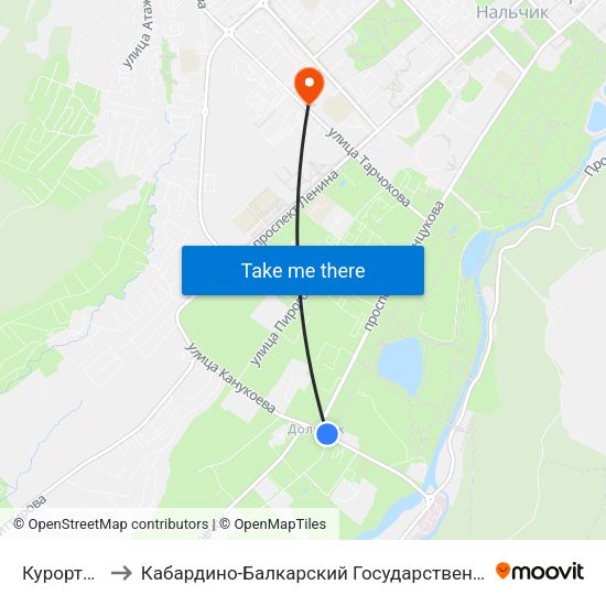 Курортный Зал to Кабардино-Балкарский Государственный Аграрный Университет map