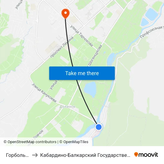 Горбольница №2 to Кабардино-Балкарский Государственный Аграрный Университет map