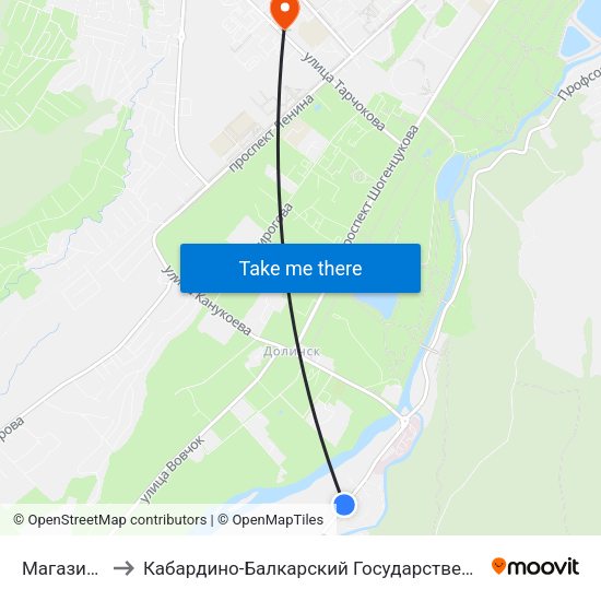 Магазин Радуга to Кабардино-Балкарский Государственный Аграрный Университет map