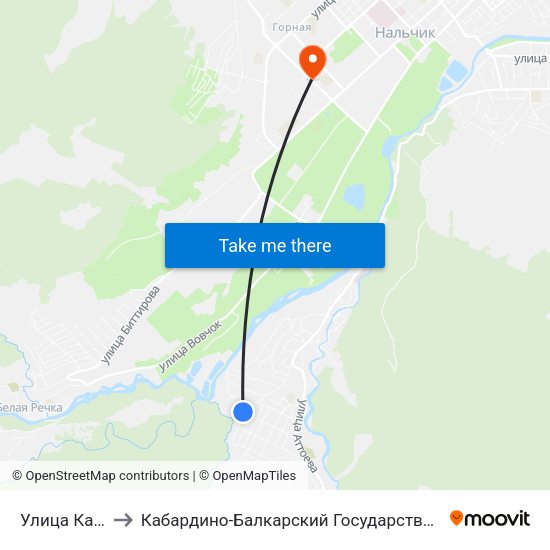 Улица Калабекова to Кабардино-Балкарский Государственный Аграрный Университет map