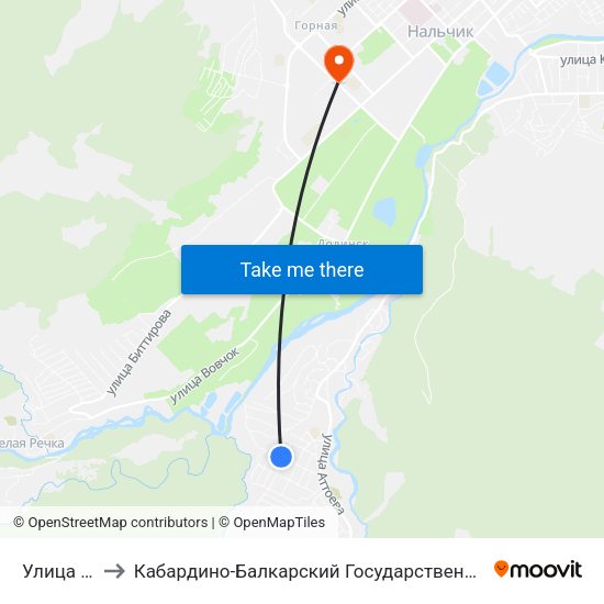 Улица Титова to Кабардино-Балкарский Государственный Аграрный Университет map