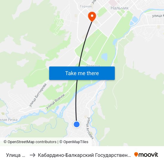 Улица Дружбы to Кабардино-Балкарский Государственный Аграрный Университет map