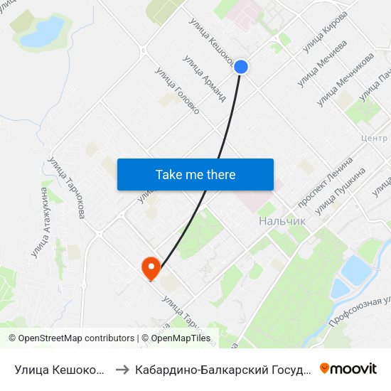 Улица Кешокова / Чернышевского to Кабардино-Балкарский Государственный Аграрный Университет map