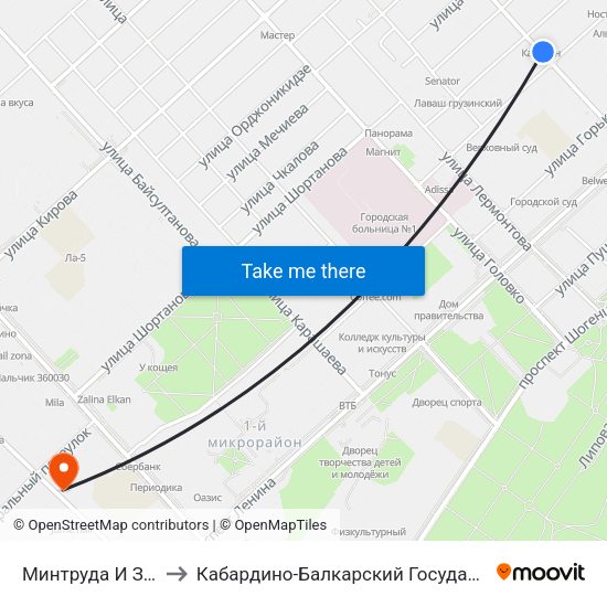 Минтруда И Здравоохранения to Кабардино-Балкарский Государственный Аграрный Университет map