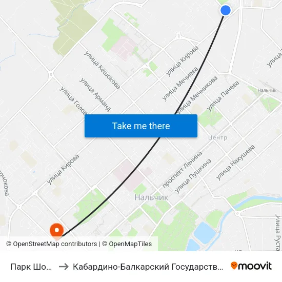 Парк Шогенцукова to Кабардино-Балкарский Государственный Аграрный Университет map