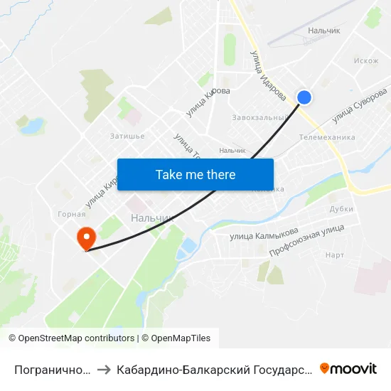 Пограничное Управление to Кабардино-Балкарский Государственный Аграрный Университет map