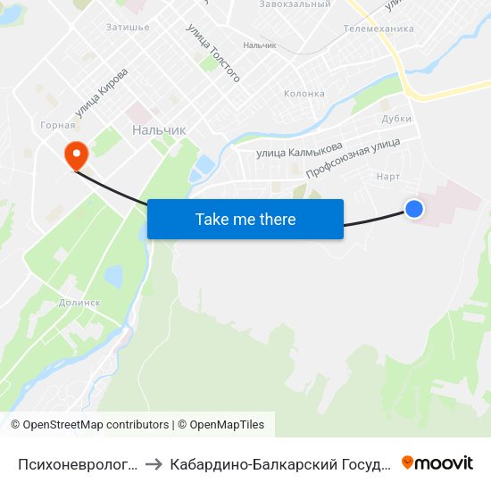 Психоневрологический Диспансер to Кабардино-Балкарский Государственный Аграрный Университет map