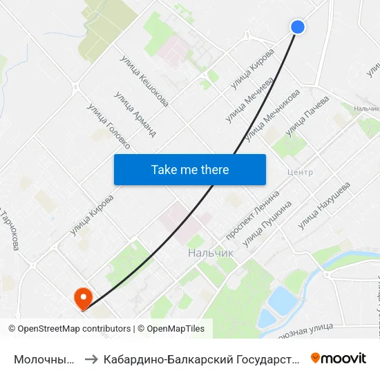 Молочный Комбинат to Кабардино-Балкарский Государственный Аграрный Университет map