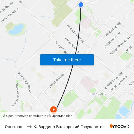 Опытная Станция to Кабардино-Балкарский Государственный Аграрный Университет map