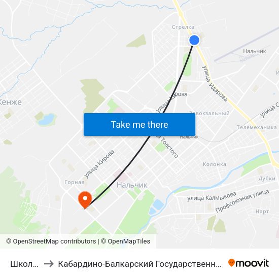 Школа №31 to Кабардино-Балкарский Государственный Аграрный Университет map