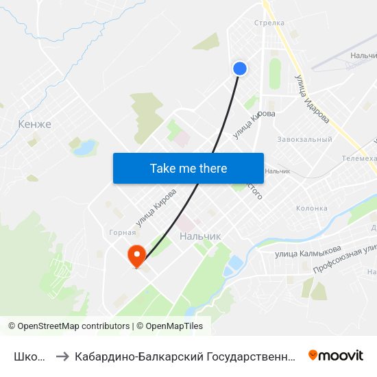 Школа №7 to Кабардино-Балкарский Государственный Аграрный Университет map