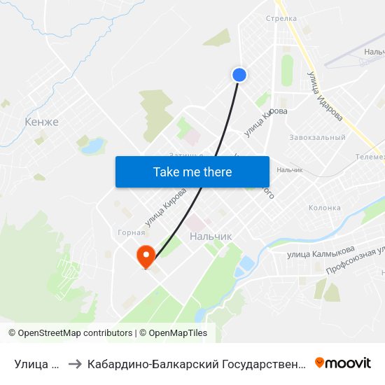 Улица Шукова to Кабардино-Балкарский Государственный Аграрный Университет map