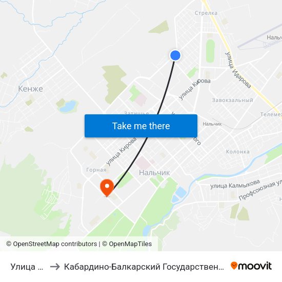 Улица Шукова to Кабардино-Балкарский Государственный Аграрный Университет map