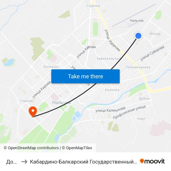 Досааф to Кабардино-Балкарский Государственный Аграрный Университет map