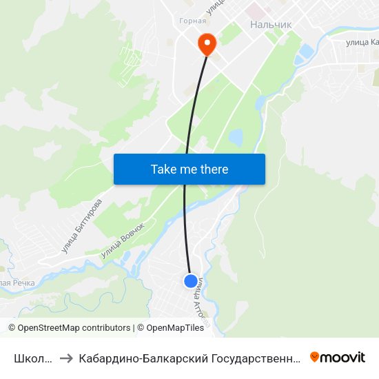 Школа №16 to Кабардино-Балкарский Государственный Аграрный Университет map