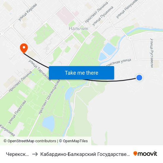 Черекская Улица to Кабардино-Балкарский Государственный Аграрный Университет map