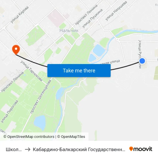 Школа №12 to Кабардино-Балкарский Государственный Аграрный Университет map