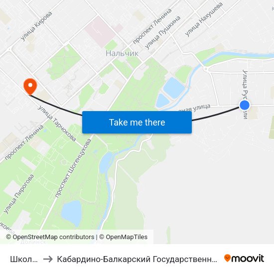 Школа №12 to Кабардино-Балкарский Государственный Аграрный Университет map