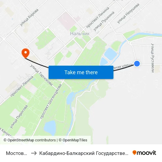 Мостовая Улица to Кабардино-Балкарский Государственный Аграрный Университет map