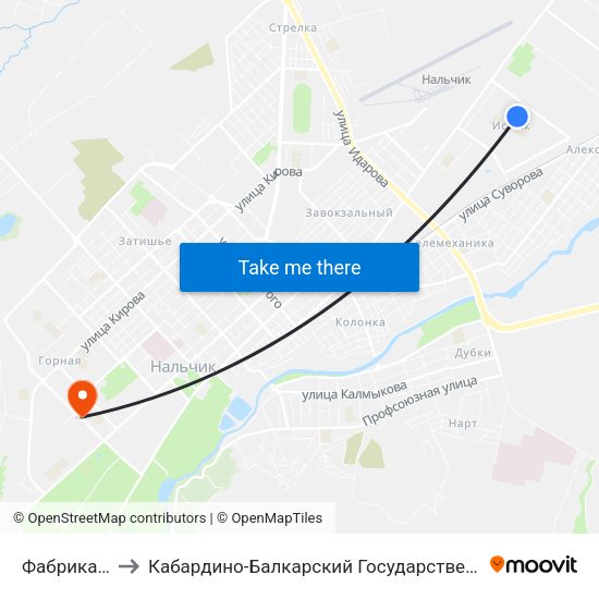 Фабрика Горянка to Кабардино-Балкарский Государственный Аграрный Университет map