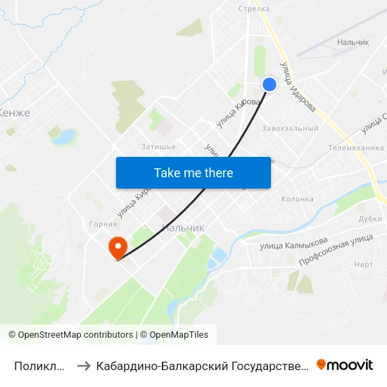 Поликлиника №2 to Кабардино-Балкарский Государственный Аграрный Университет map
