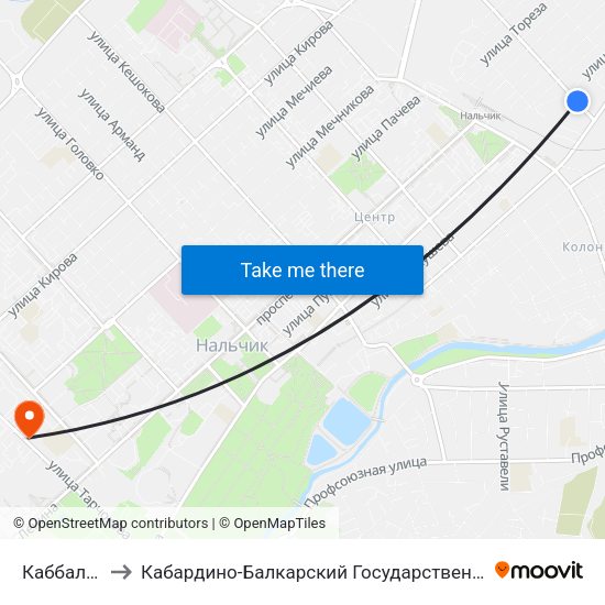Каббалкэнерго to Кабардино-Балкарский Государственный Аграрный Университет map