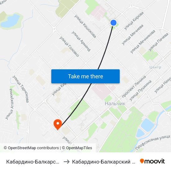 Кабардино-Балкарский Государственный Университет to Кабардино-Балкарский Государственный Аграрный Университет map