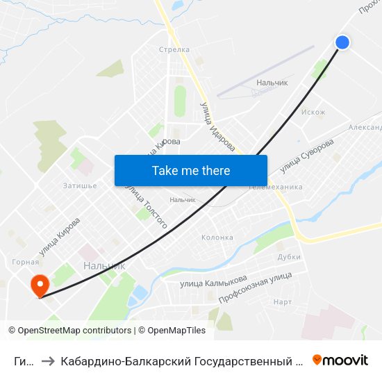 Гибдд to Кабардино-Балкарский Государственный Аграрный Университет map