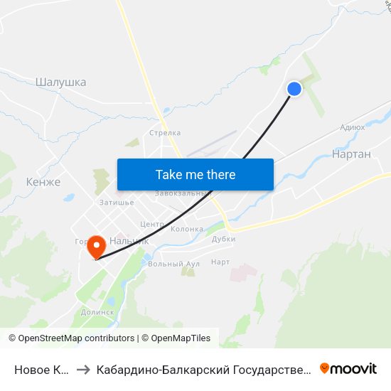 Новое Кладбище to Кабардино-Балкарский Государственный Аграрный Университет map