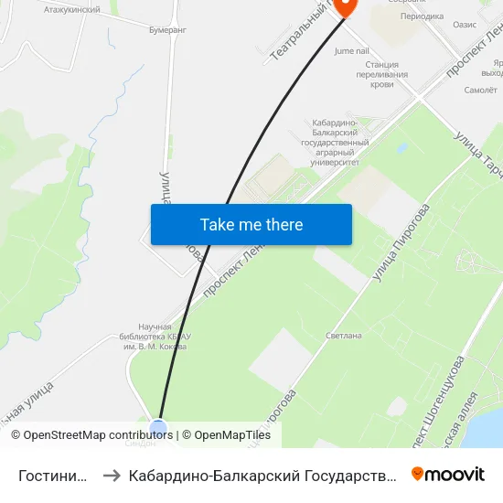Гостиница Синдон to Кабардино-Балкарский Государственный Аграрный Университет map