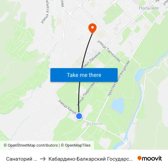 Санаторий Голубые Ели to Кабардино-Балкарский Государственный Аграрный Университет map