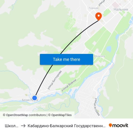 Школа №15 to Кабардино-Балкарский Государственный Аграрный Университет map