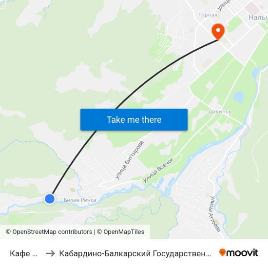 Кафе Акъ Суу to Кабардино-Балкарский Государственный Аграрный Университет map
