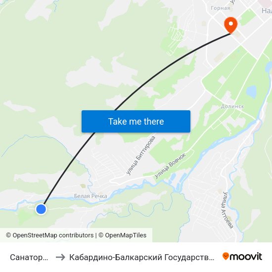 Санаторий Кавказ to Кабардино-Балкарский Государственный Аграрный Университет map
