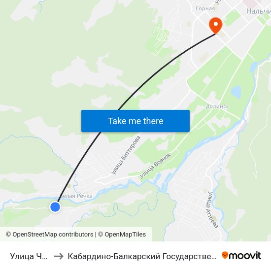Улица Чабдарова to Кабардино-Балкарский Государственный Аграрный Университет map