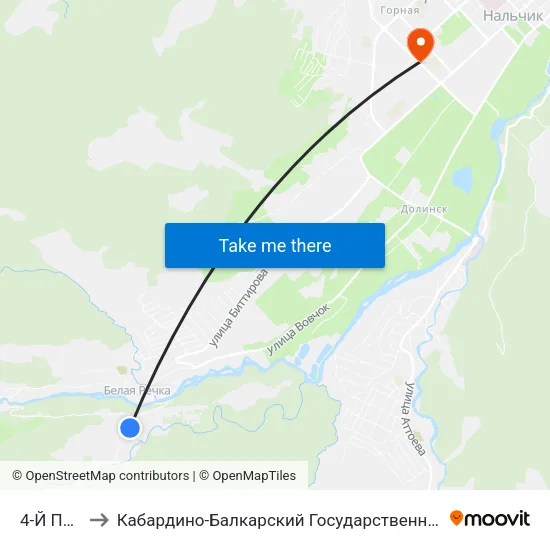 4-Й Посёлок to Кабардино-Балкарский Государственный Аграрный Университет map