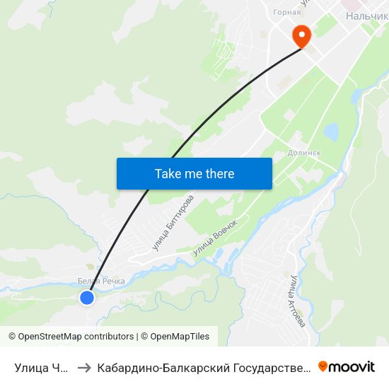Улица Чабдарова to Кабардино-Балкарский Государственный Аграрный Университет map