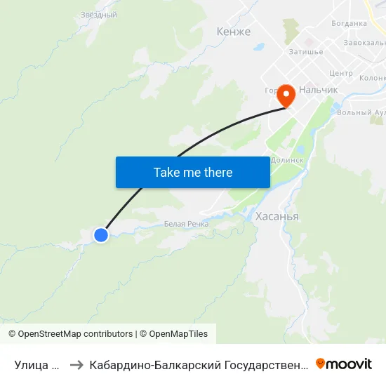 Улица Созаева to Кабардино-Балкарский Государственный Аграрный Университет map