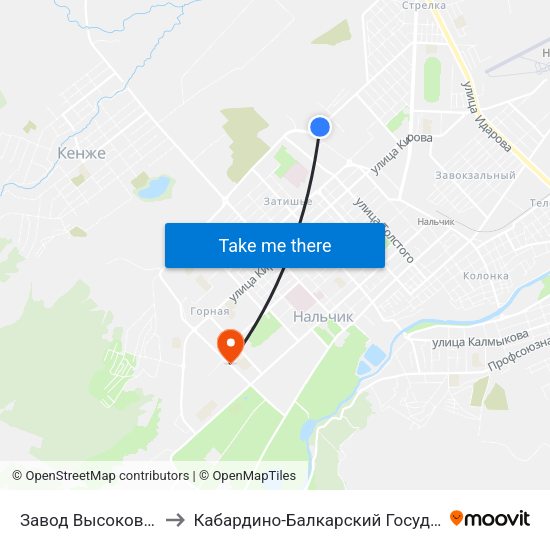 Завод Высоковольтной Аппаратуры to Кабардино-Балкарский Государственный Аграрный Университет map