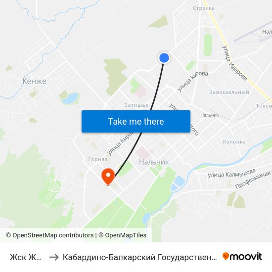 Жск Жилстрой to Кабардино-Балкарский Государственный Аграрный Университет map