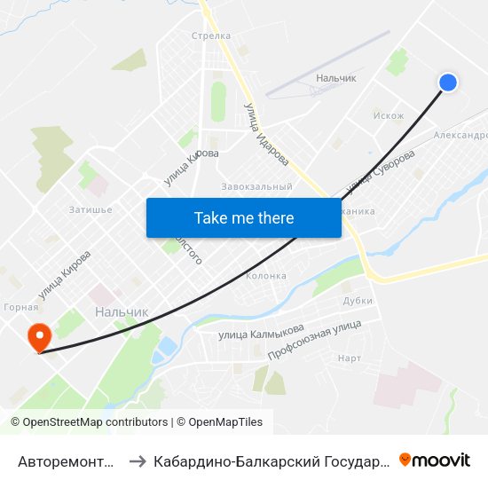 Авторемонтные Мастерские to Кабардино-Балкарский Государственный Аграрный Университет map