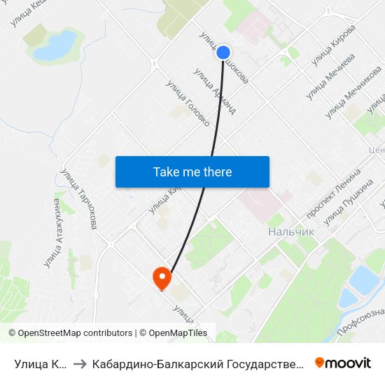 Улица Крупской to Кабардино-Балкарский Государственный Аграрный Университет map