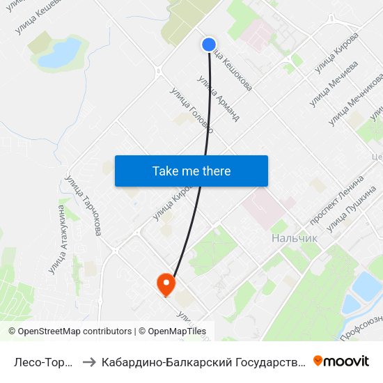 Лесо-Торговая База to Кабардино-Балкарский Государственный Аграрный Университет map